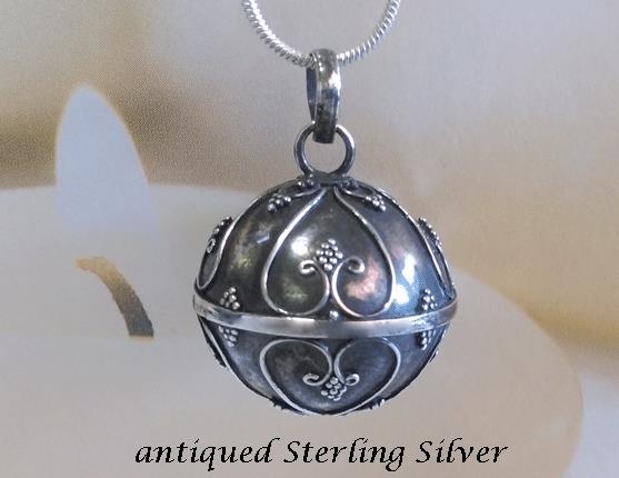 Harmony Ball Antique Sterling Silver Hearts Design 16MM - Click Image to Close